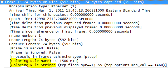 Wireshark Color Rule Hit